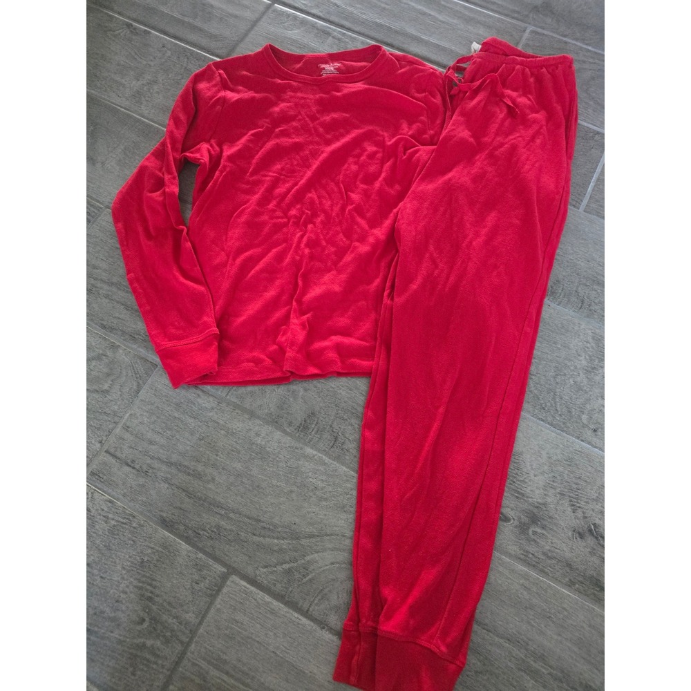 Poppy & Clay Red Organic‎ Cotton Pointelle Long Sleeve Top Jogger Medium Pajama